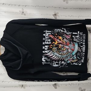 BEJEWELED SUSAN FIXEL ROCK" N ROLL RHINESTONE HOODIE IN BLACK SIZE MEDUIM